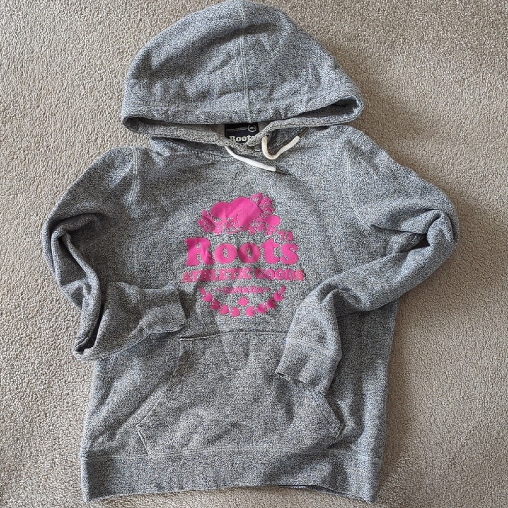 Roots Gray Hoodie with Pink Logo